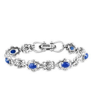 Sterling Silver Lapis Gemstone Concha Link Bracelet, Size Small