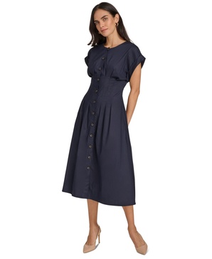 Women's Jewel-Neck Short-Sleeve Shirtdress 