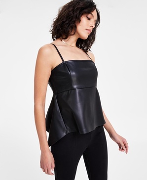 Women's Faux-Leather Sleeveless Peplum Top, Exclusively at Macy's