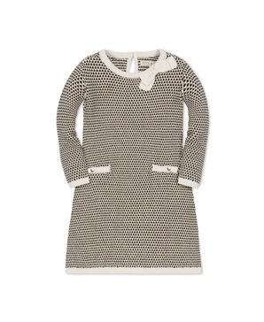 Little Girls Organic Long Sleeve Bow Detail Tweed Sweater Dress