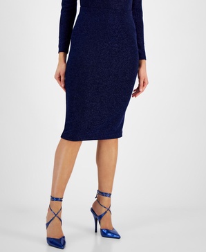 Women's Pull-On Metallic Knit Pencil Skirt, Created for Macy's 