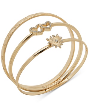 Gold-Tone 3-Pc. Set Pavé Heart-Motif Bangle Bracelets  