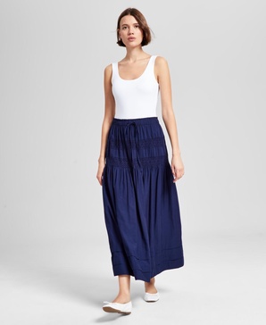 Women's Tie-Waist Lace-Inset Maxi Skirt, Created for Macy's  