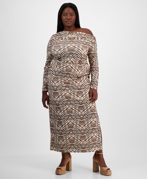 Trendy Plus Size Printed Knit Crepe Side-Slit Skirt, Exclusively at Macy's 
