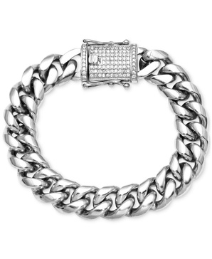 Men's Diamond Pavé Clasp Curb Link Bracelet (1/2 ct. t.w.) in Stainless Steel