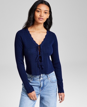 Women's Tie-Front Pointelle Cardigan, Exclusively at Macy's 