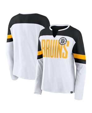 Women's White Boston Bruins Frozen Long Sleeve Notch Neck T-Shirt
