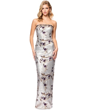 Women's Floral Sequined Strapless Gown