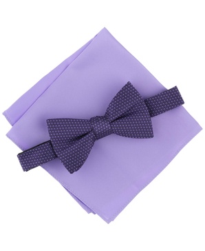 Men's Bellair Geo-Pattern Bow Tie & Solid Pocket Square Set, Created for Macy's