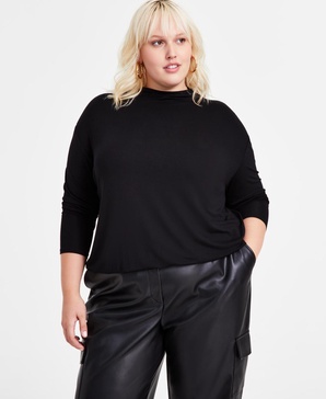Trendy Plus Size Mock Neck Blouson Knit Top, Created for Macy's