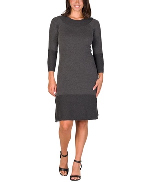 Women's Ribbed Knit Long Sleeve Split Hem Sweater Dress