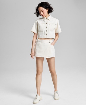 Women's Asymmetrical Mini Denim Skort, Exclusively at Macy's