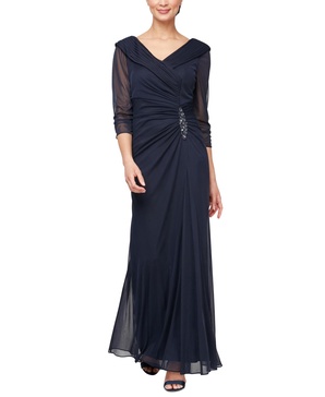 Petite Portrait Collar 3/4-Sleeve Gown