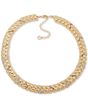 Gold-Tone Crystal Pavé Sculptural Braid-Look Collar Necklace, 16" + 3" extender