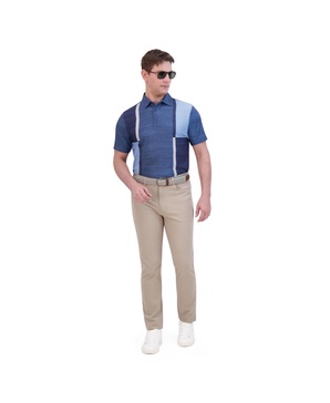 Men's Color Block Melange Tech Jersey Sports Fit Polo Shirt