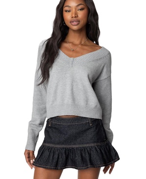Womens Eli Oversized V Neck Knit Top