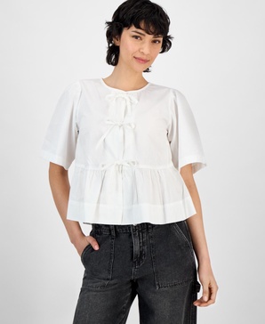 Women's Cotton Tie-Front Peplum Top, Exclusively at Macy's