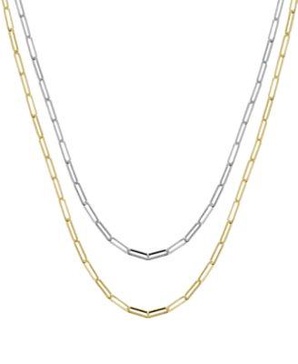 Paper Clip Link 18" Chain Necklace in Silver or Gold Plate