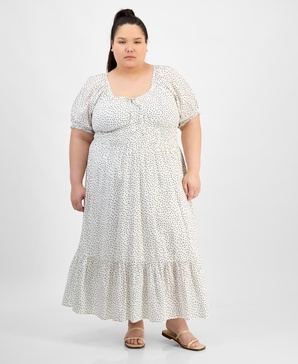 Plus Size Clip Dot Scoop-Neck Maxi Dress, Exclusively at Macy's 