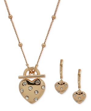 Gold-Tone Crystal Heart Pendant Necklace & Earrings Set
