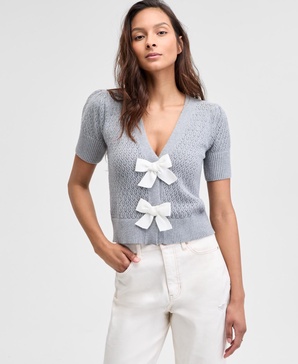 Women's Bow-Front Pointelle Cardigan, Exclusively at Macy's