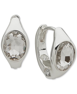 Silver-Tone Crystal Small Huggie Hoop Earrings, 0.6"