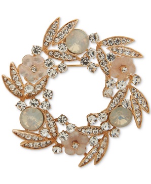 Gold-Tone Crystal & Mother-of-Pearl Flower Wreath Pin