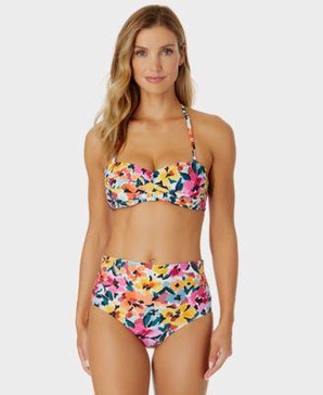 Women's Printed Bandeau Bikini Top & High-Waist Shirred Bottoms