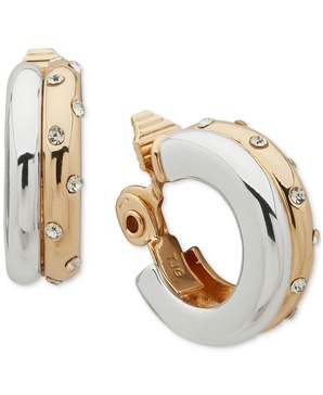 Two-Tone Crystal Two Row Comfort Clip On Earrings