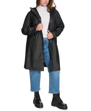 Plus Size Hooded Long-Sleeve Zip-Front Coat 