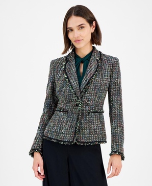 Women's One-Button Long-Sleeve Tweed Jacket
