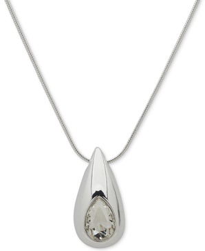 Silver-Tone Crystal Puffy Tear-Shape 38" Pendant Necklace