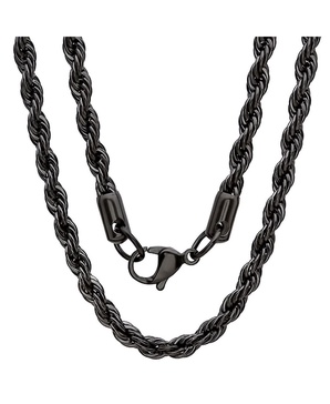 Men's black IP Plated Stainless Steel Rope Chain 24"  Necklace
