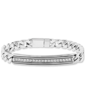 EFFY® Men's Zircon Horizontal Bar Cuban Chain Link Bracelet (7/8 ct. t.w.) in Sterling Silver