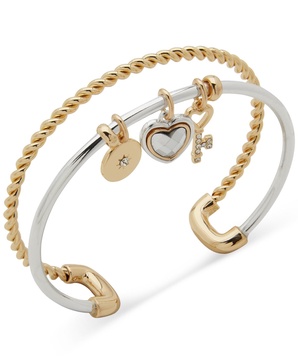 Two-Tone Crystal Charm Double-Row Cuff Bracelet