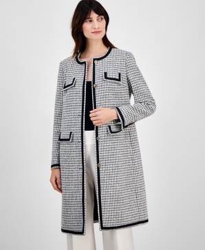 Women's Tweed Collarless Long Jacket