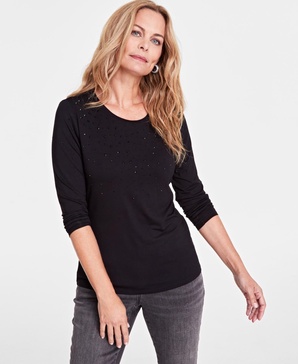 Women's Raining Crystals Long-Sleeve Top, Created for Macy's