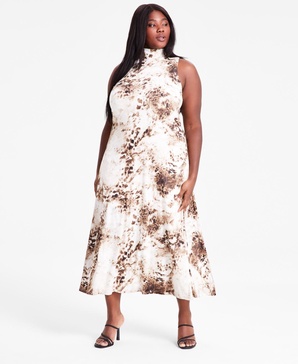 Trendy Plus Size Printed Mock Neck Sleeveless Dress, Exclusively at Macy's 