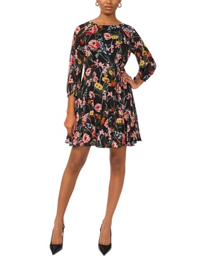 Petite Printed Blouson-Sleeve Fit & Flare Dress