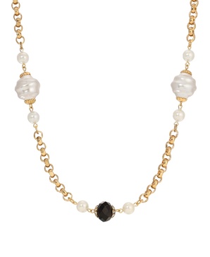 Faux Cultivated Pearl Jet Bead Strand Necklace