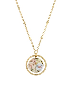 Women's Gold Tone Yellow Porcelain Flower Round Drop Necklace