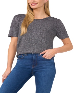 Women's Metallic Crewneck Short-Sleeve Sweater