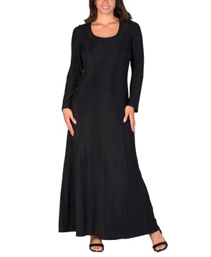 Women's Long Sleeve Scoop Neck Shimmery Fabric Maxi Dress