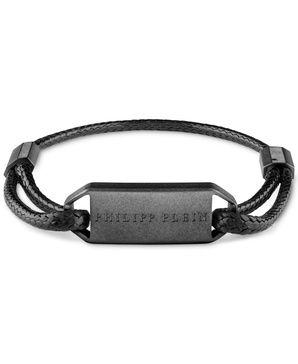 Gunmetal IP Stainless Steel Tag Leather Bracelet