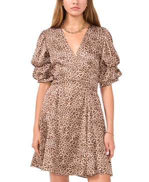 Women's Leopard-Print Bubble-Sleeve Dress