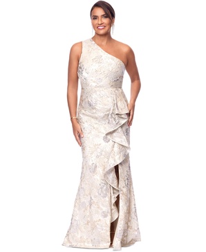 Women's Metallic Jacquard One-Shoulder Gown