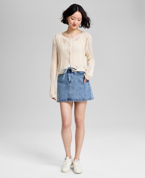Women's Drawstring Denim Mini Skirt, Exclusively at Macy's
