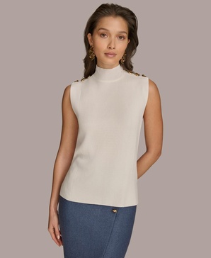 Women's Sleeveless Mock Neck Rib Knit Top
