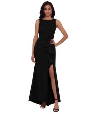 Petite Ruffled Boat-Neck Gown