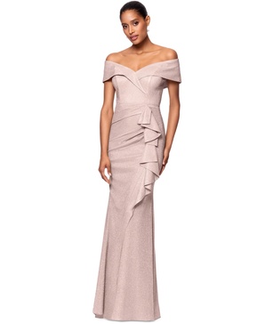 Women's Metallic Off-The-Shoulder Ruffled Gown